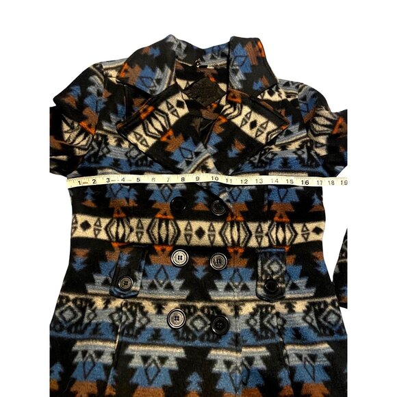 JouJou Tribal Pattern Small Fleece Double-Breasted Lined Peacoat Jacket Aztec - Picture 9 of 14